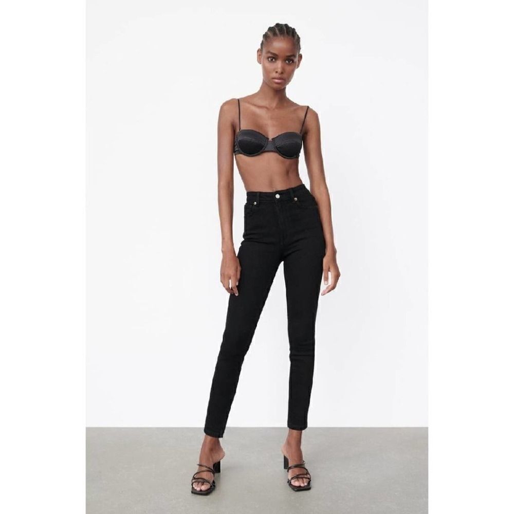 Zara High Waist Skinny Vintage Jeans Black Size 8 Stretch Denim
